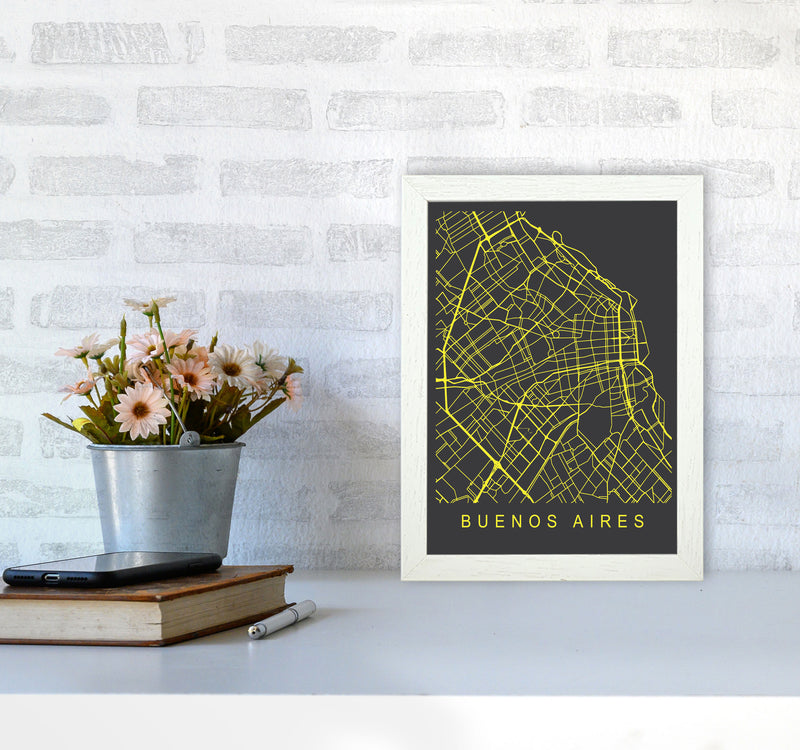Buenos Aires Map Neon Art Print by Pixy Paper A4 Oak Frame