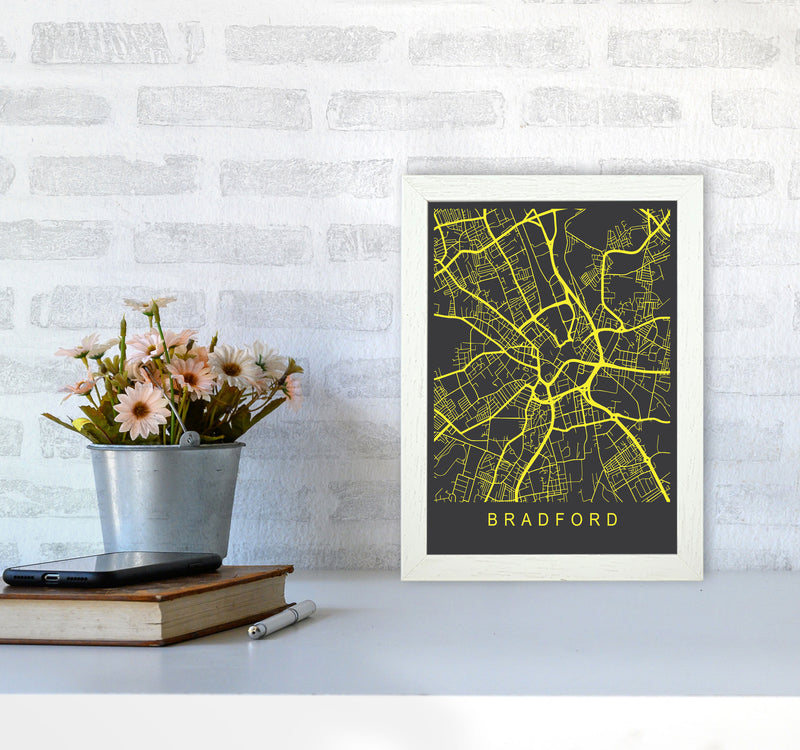 Bradford Map Neon Art Print by Pixy Paper A4 Oak Frame