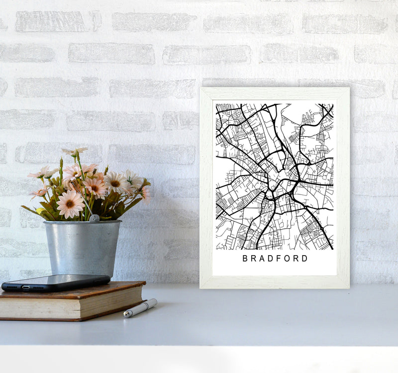 Bradford Map Art Print by Pixy Paper A4 Oak Frame