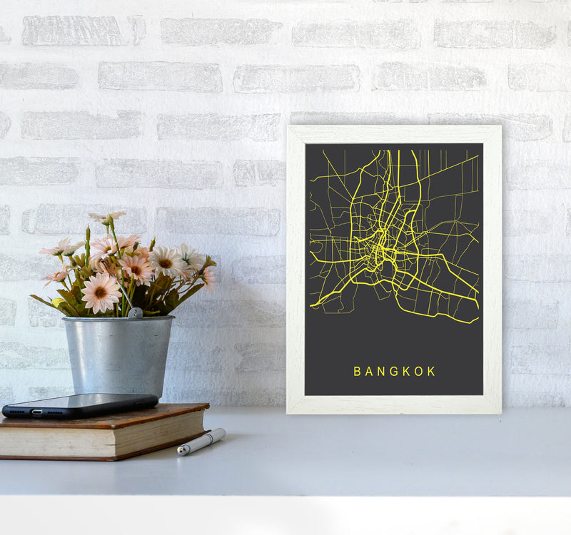 Bangkok Map Neon Art Print by Pixy Paper A4 Oak Frame