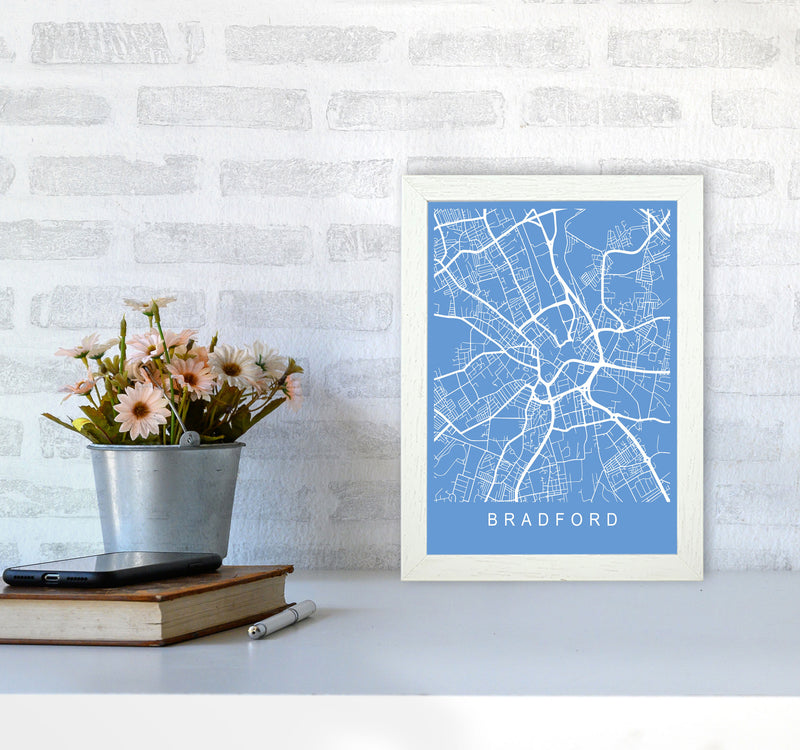 Bradford Map Blueprint Art Print by Pixy Paper A4 Oak Frame