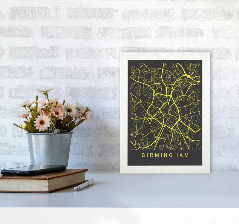 Birmingham Map Neon Art Print by Pixy Paper A4 Oak Frame