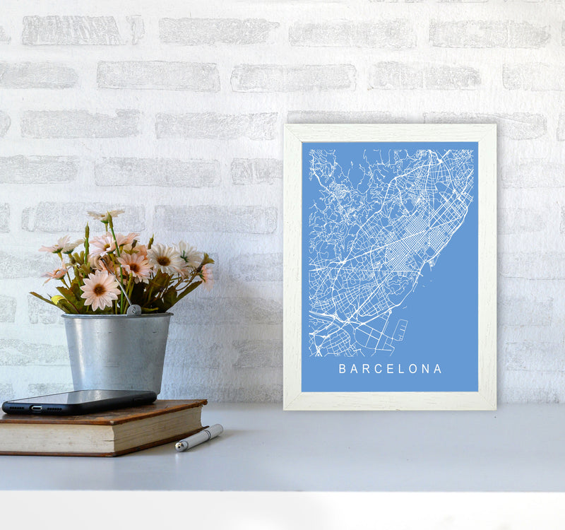 Barcelona Map Blueprint Art Print by Pixy Paper A4 Oak Frame