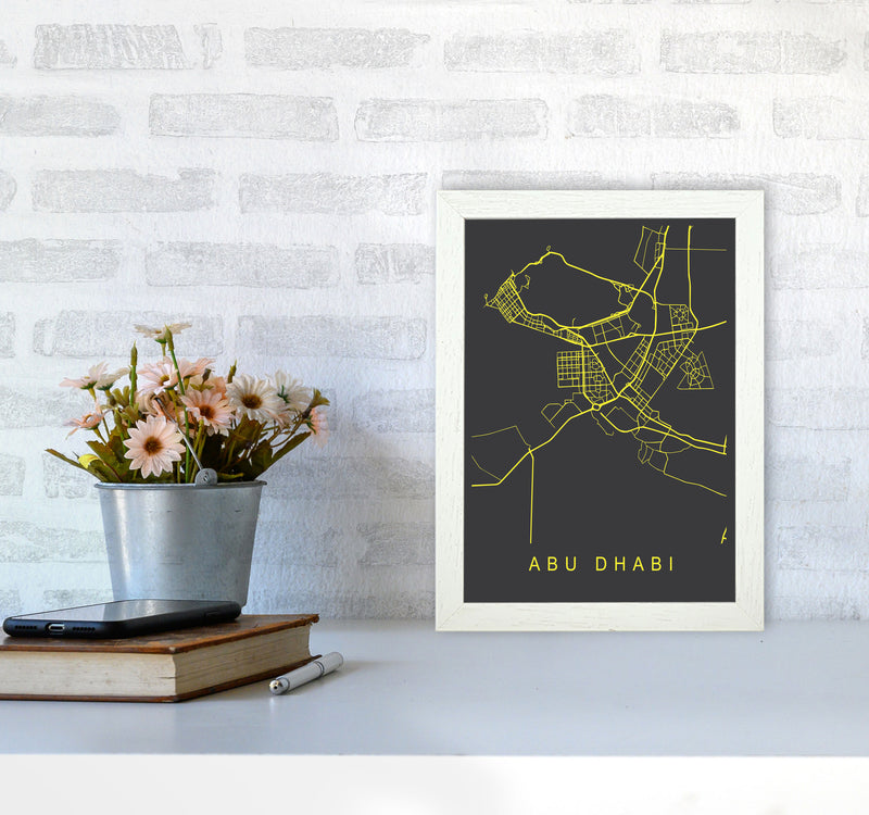 Abu Dhabi Map Neon Art Print by Pixy Paper A4 Oak Frame