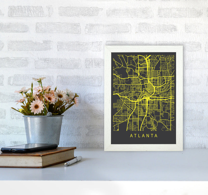 Atlanta Map Neon Art Print by Pixy Paper A4 Oak Frame