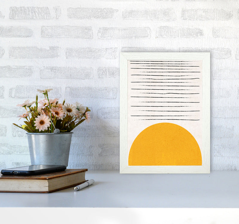Sun lines mustard Art Print by Pixy Paper A4 Oak Frame