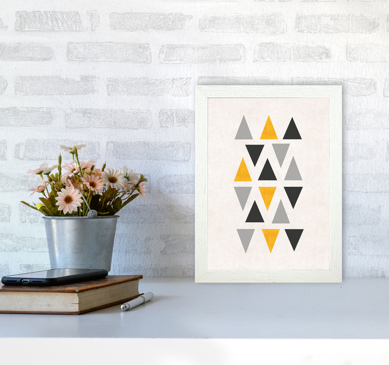 Small triangles mix mustard Art Print by Pixy Paper A4 Oak Frame
