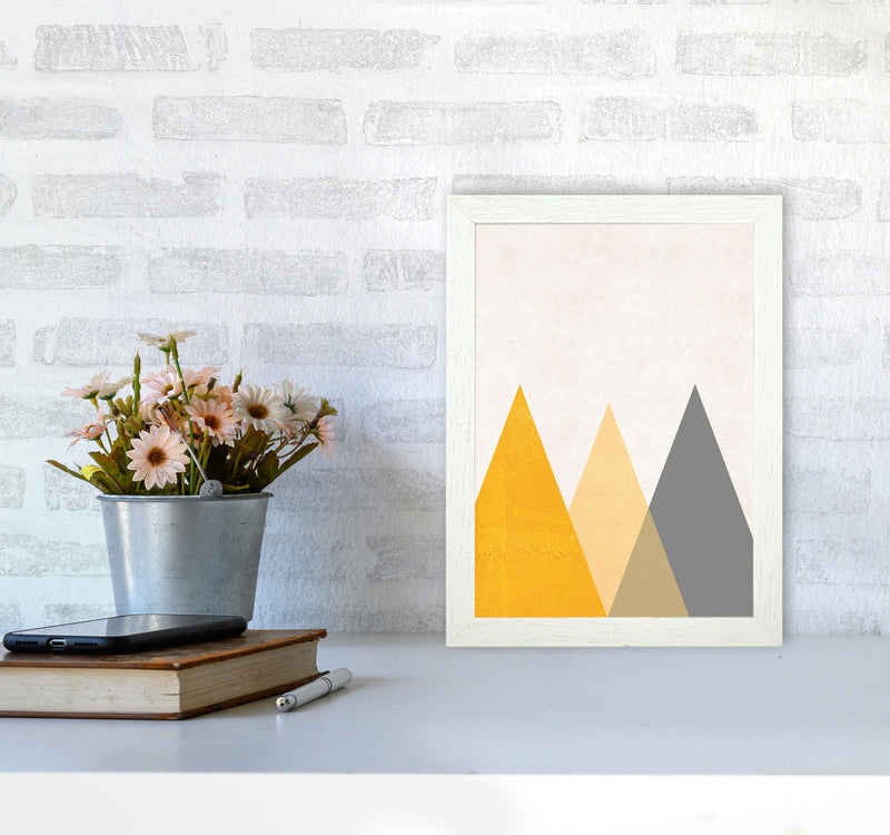 Mountains mustard Art Print by Pixy Paper A4 Oak Frame