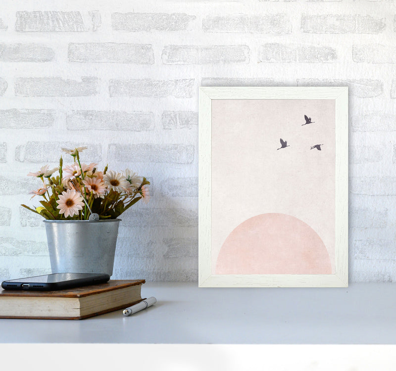 Rising sun pink cotton Art Print by Pixy Paper A4 Oak Frame