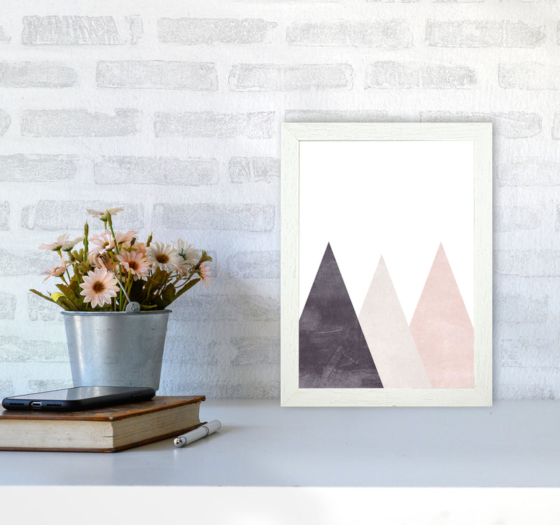 Mountains pink cotton Art Print by Pixy Paper A4 Oak Frame