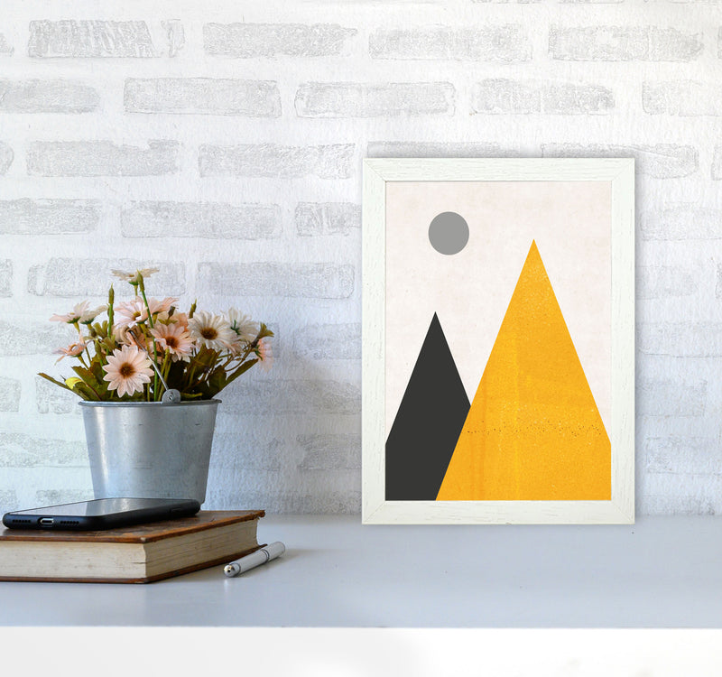 Mountains and moon mustard Art Print by Pixy Paper A4 Oak Frame
