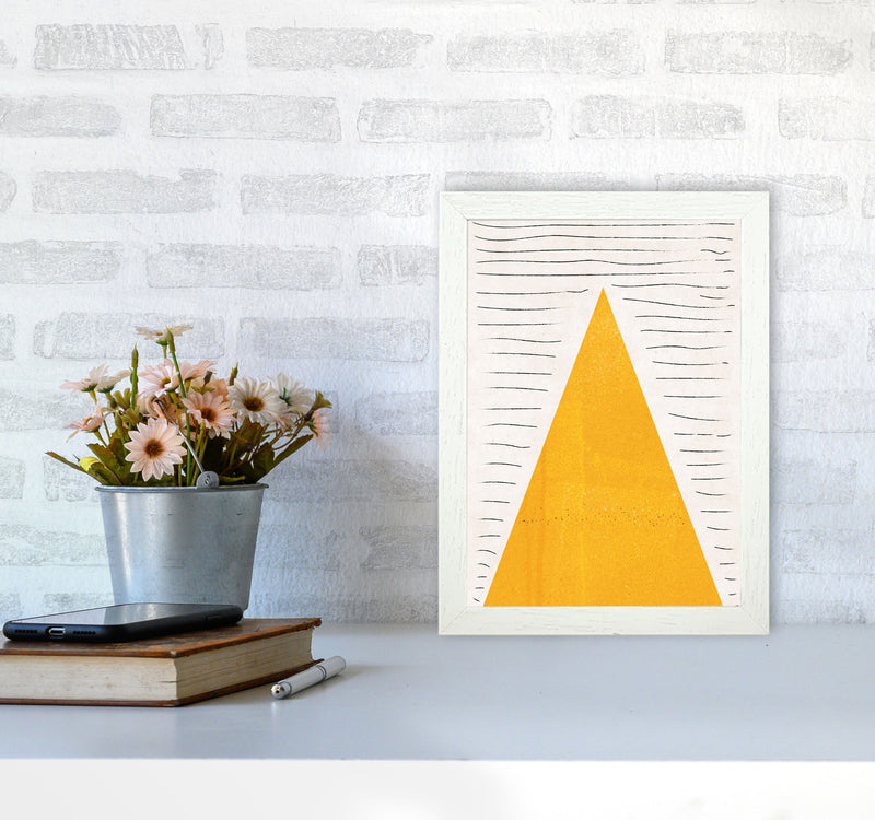 Mountains lines mustard Art Print by Pixy Paper A4 Oak Frame