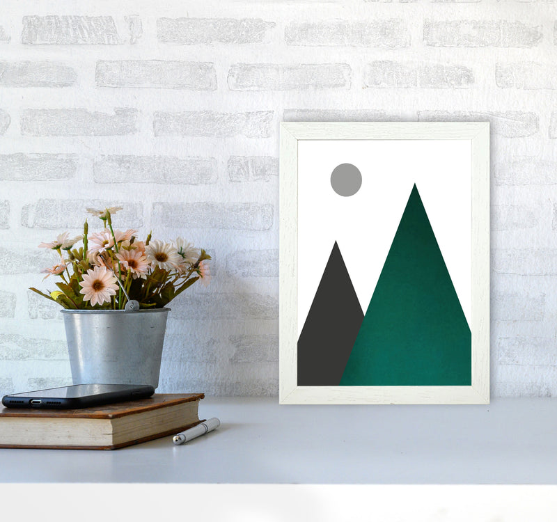 Mountains and moon emerald Art Print by Pixy Paper A4 Oak Frame
