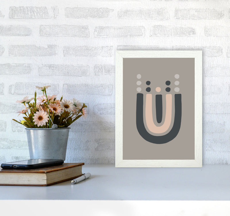 Inspired Upside Down Natural Rainbow Taupe Art Print by Pixy Paper A4 Oak Frame