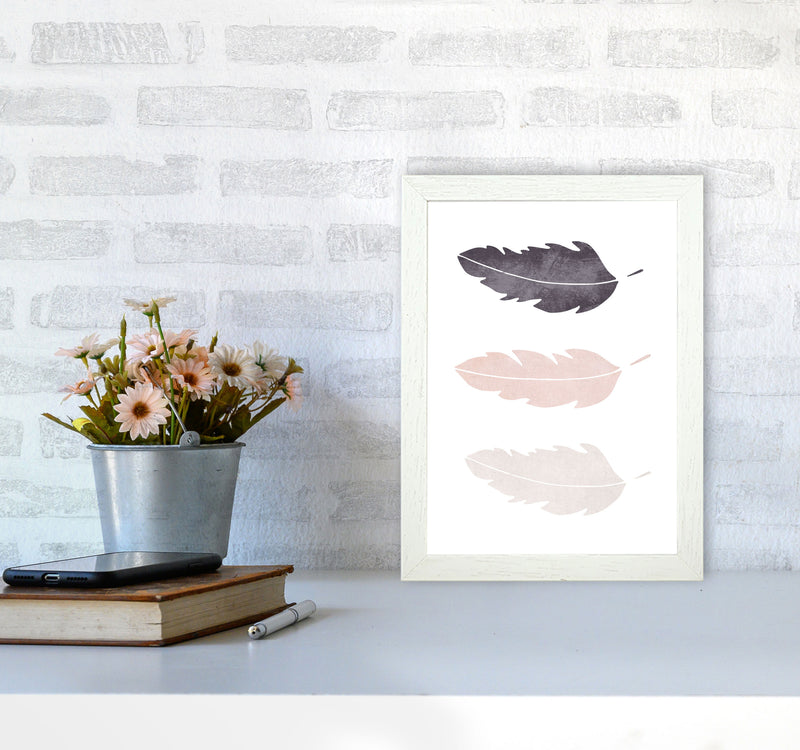 Feathers pink cotton Art Print by Pixy Paper A4 Oak Frame