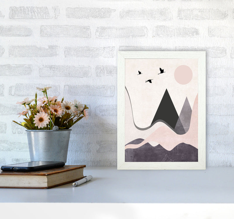 Hills and mountains pink cotton Art Print by Pixy Paper A4 Oak Frame