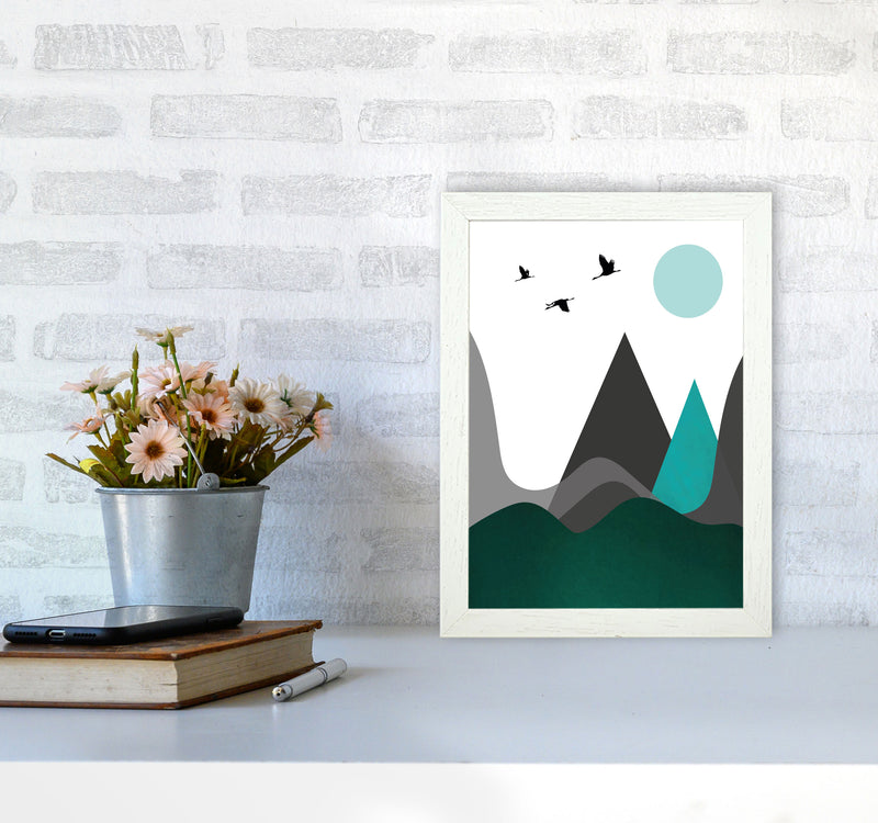 Hills and mountains emerald Art Print by Pixy Paper A4 Oak Frame
