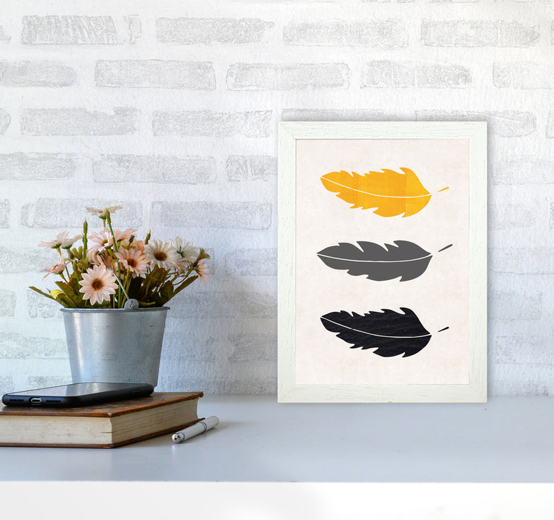 Feathers Mustard Art Print by Pixy Paper A4 Oak Frame