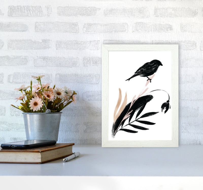 Delicate Floral Bird 04 Art Print by Pixy Paper A4 Oak Frame