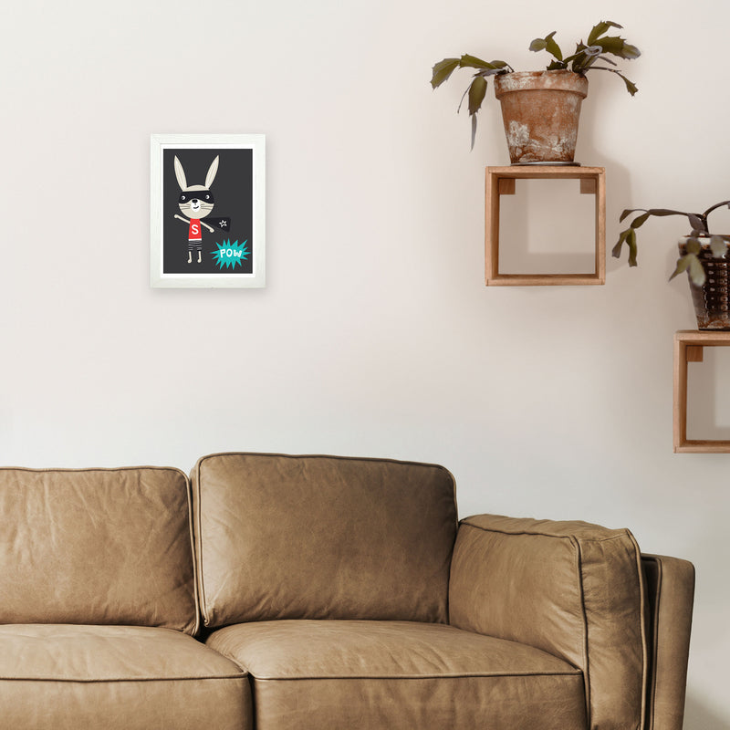 Superhero bunny Art Print by Pixy Paper A4 Oak Frame