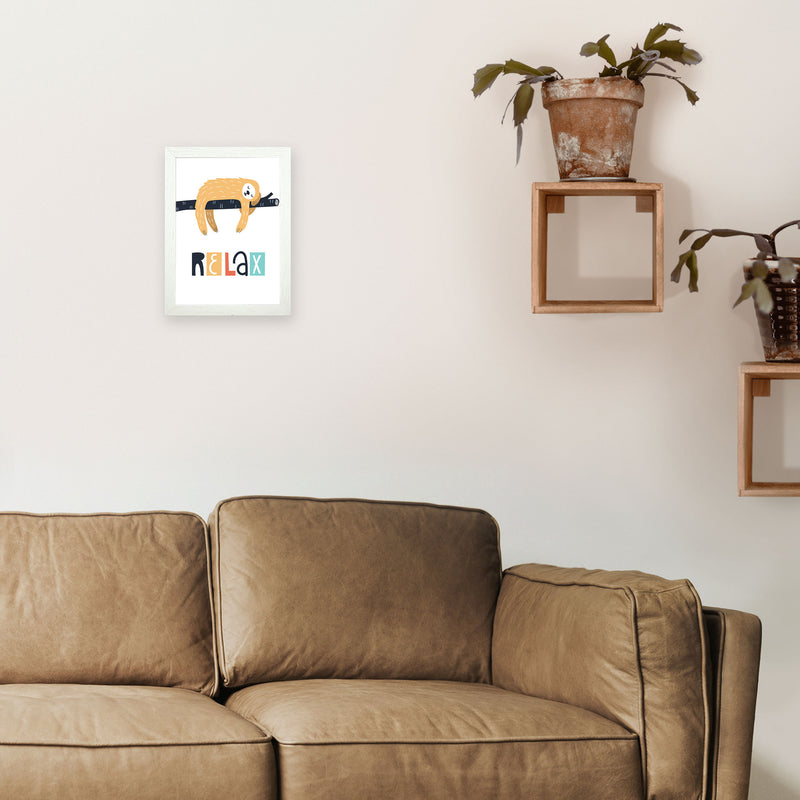 Relax sloth Neutral kids Art Print by Pixy Paper A4 Oak Frame