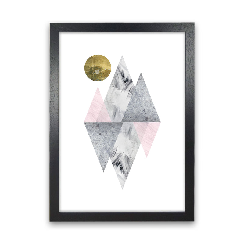 Pink And Grey Diamonds With Gold Moon Abstract Modern Print Black Grain