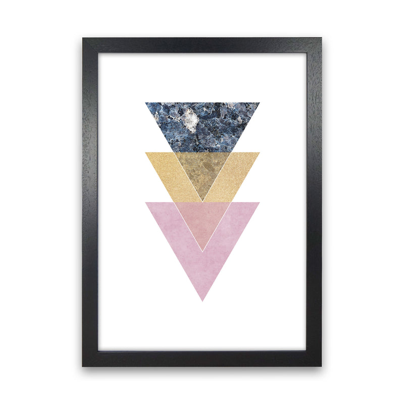 Blue, Gold And Pink Abstract Triangles Modern Print Black Grain