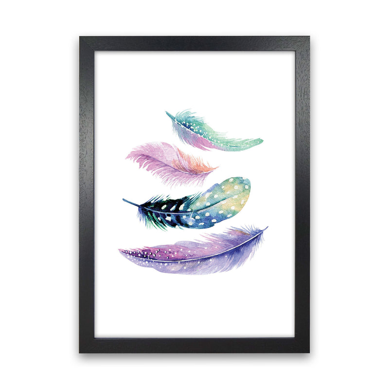 Turquoise And Purple Bird Feathers Abstract Modern Print Black Grain