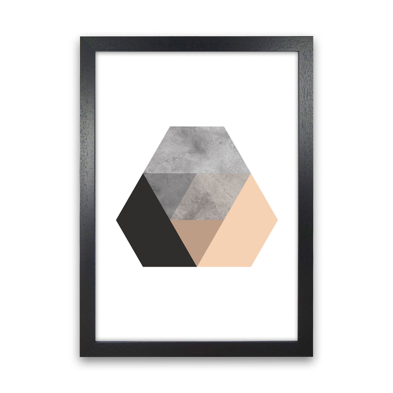 Peach And Black Abstract Hexagon Modern Print Black Grain