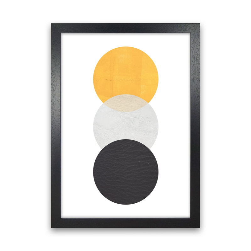Yellow And Black Abstract Circles Modern Print Black Grain
