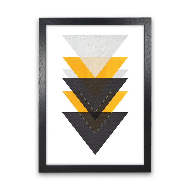 Yellow And Black Abstract Triangles Modern Print Black Grain