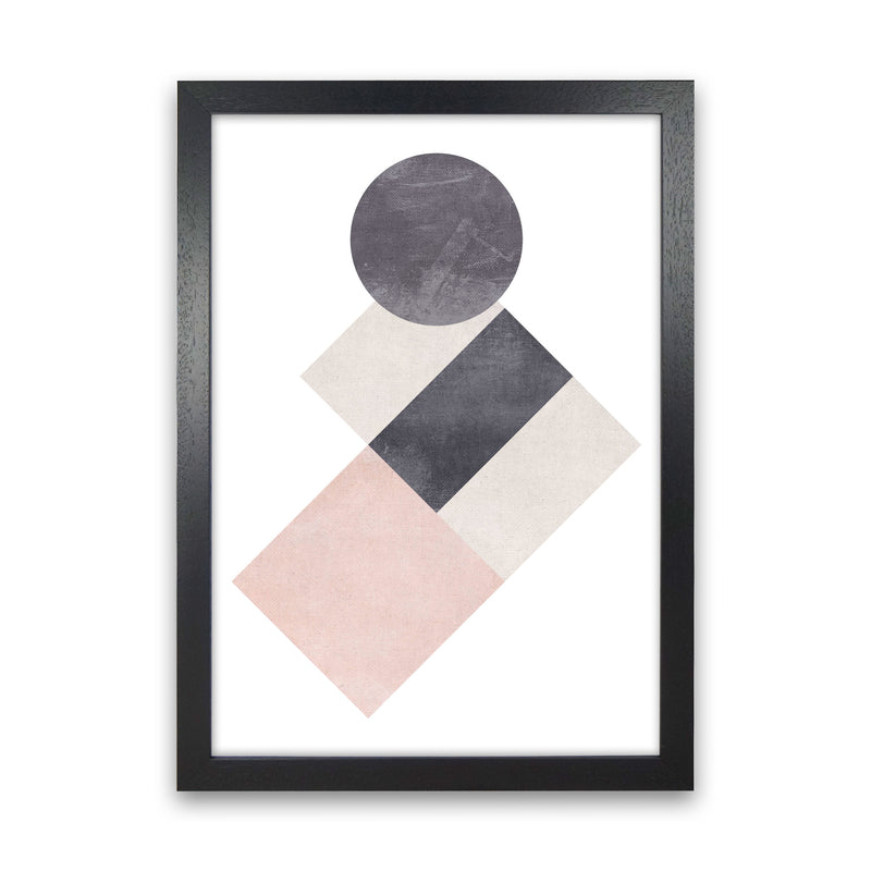 Cotton, Pink And Grey Abstract Squares And Circle Modern Print Black Grain