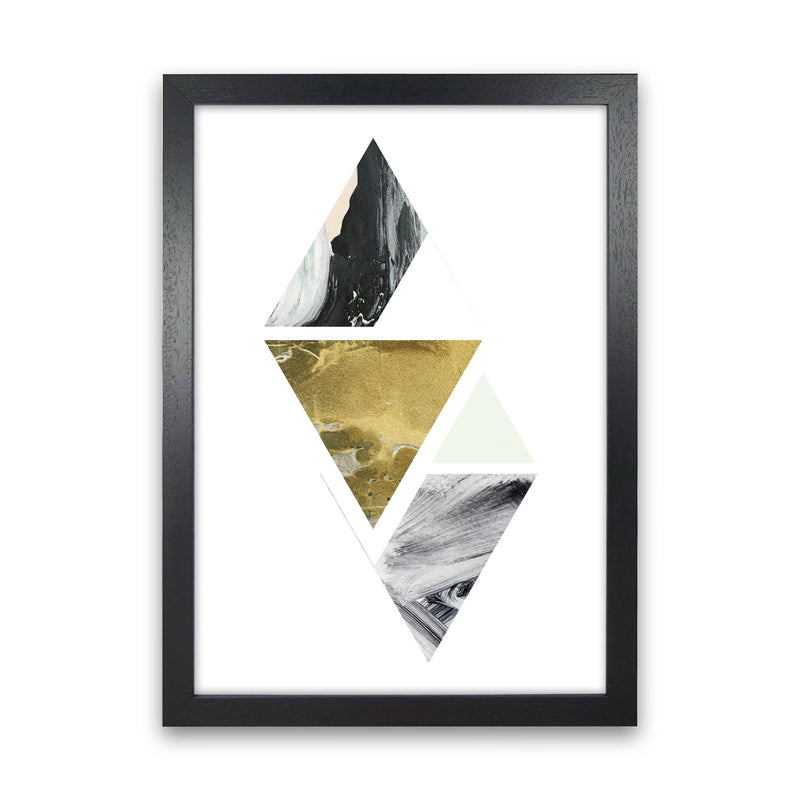 Textured Peach, Green And Grey Abstract Triangles Modern Print Black Grain