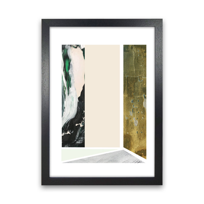 Textured Peach, Green And Grey Abstract Rectangle Shapes Modern Print Black Grain