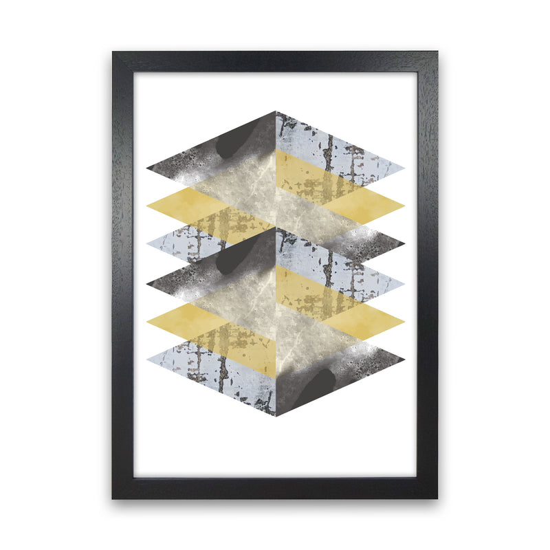 Scuff, Yellow And Grey Abstract Triangles Modern Print Black Grain