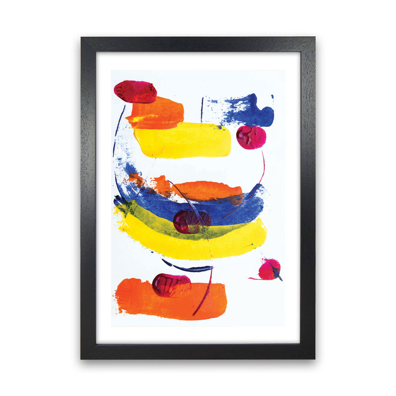 Bright Yellow, Blue and Red Abstract Paint Strokes Modern Print Black Grain