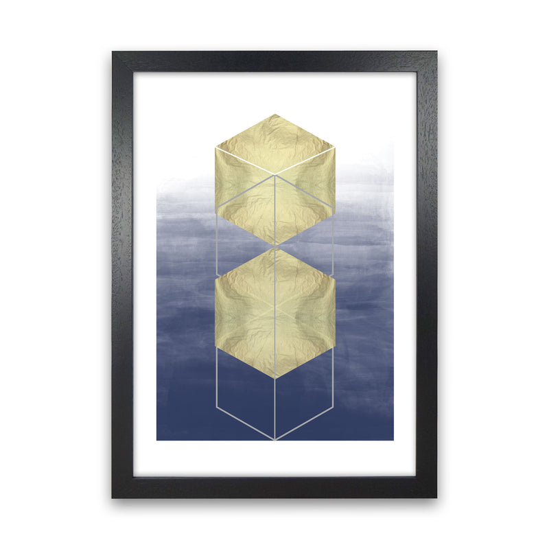 Navy And Gold Abstract Hexagons Modern Print Black Grain