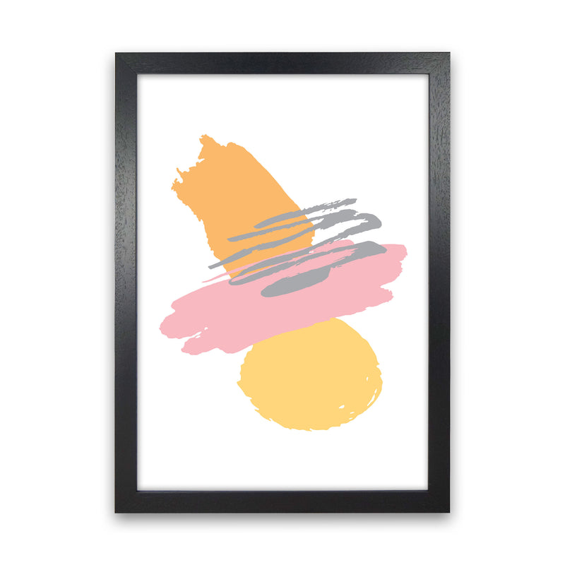 Pink And Orange Abstract Paint Shapes Modern Print Black Grain