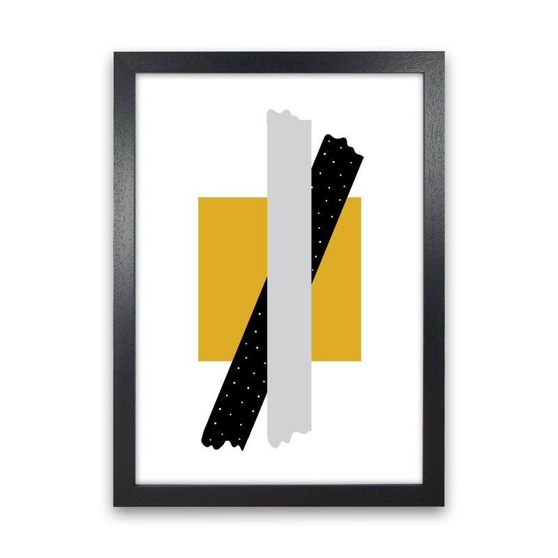 Yellow Square With Grey And Black Bow Abstract Modern Print Black Grain