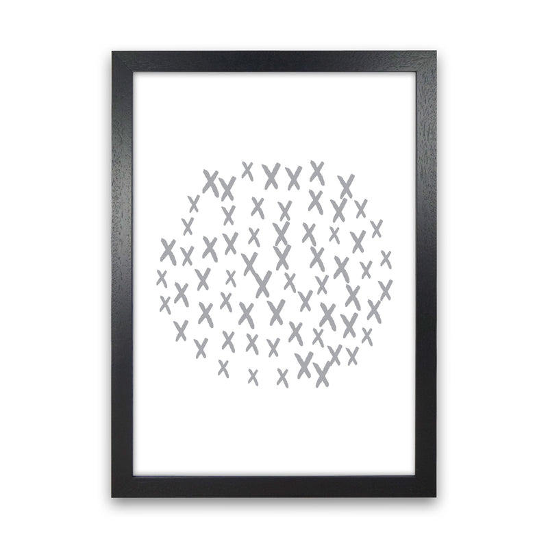 Grey Crosses Circle Abstract Modern Print Black Grain
