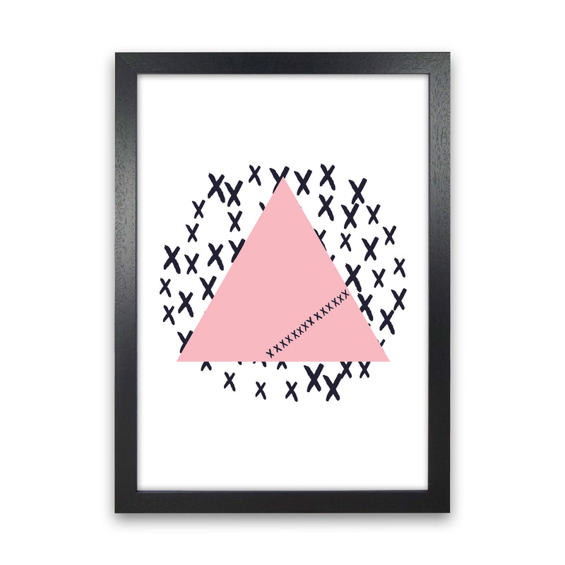 Pink Triangle With Crosses Abstract Modern Print Black Grain