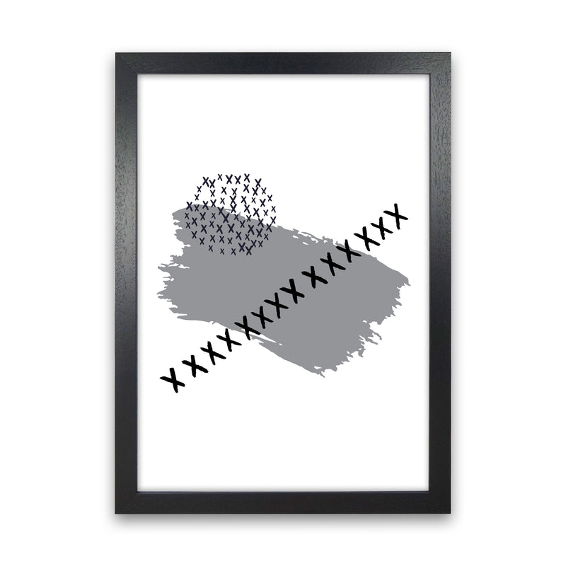 Grey X Paint Brush Abstract Modern Print Black Grain