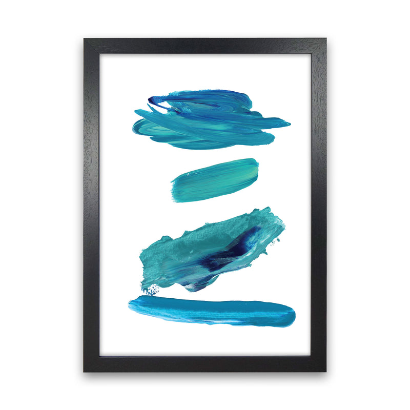 Turquoise Abstract Paint Strokes Modern Print Black Grain