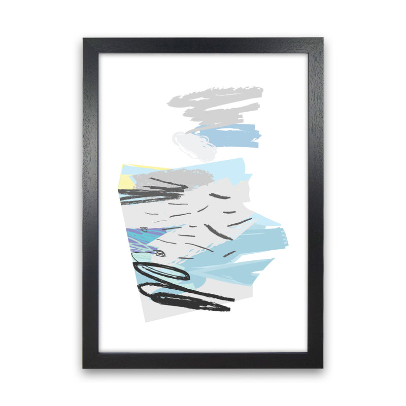 Blue And Grey Abstract Drawings Modern Print Black Grain
