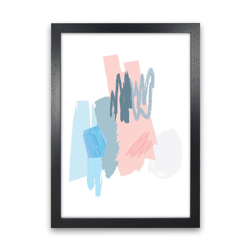Blue And Pink Abstract Scribbles Modern Print Black Grain