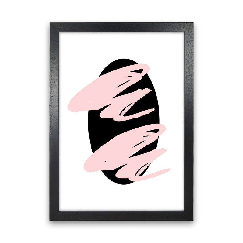 Abstract Black Oval With Pink Strokes Modern Art Print Black Grain