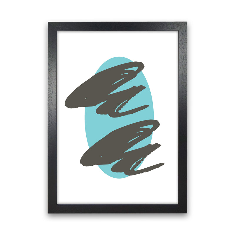 Abstract Teal Oval With Brown Strokes Modern Print Black Grain