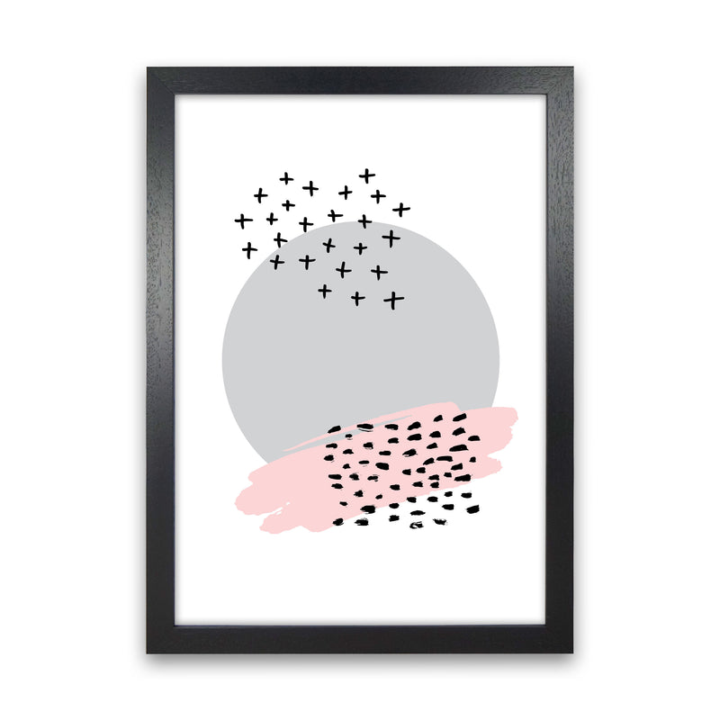 Abstract Grey Circle With Pink And Black Dashes Modern Print Black Grain