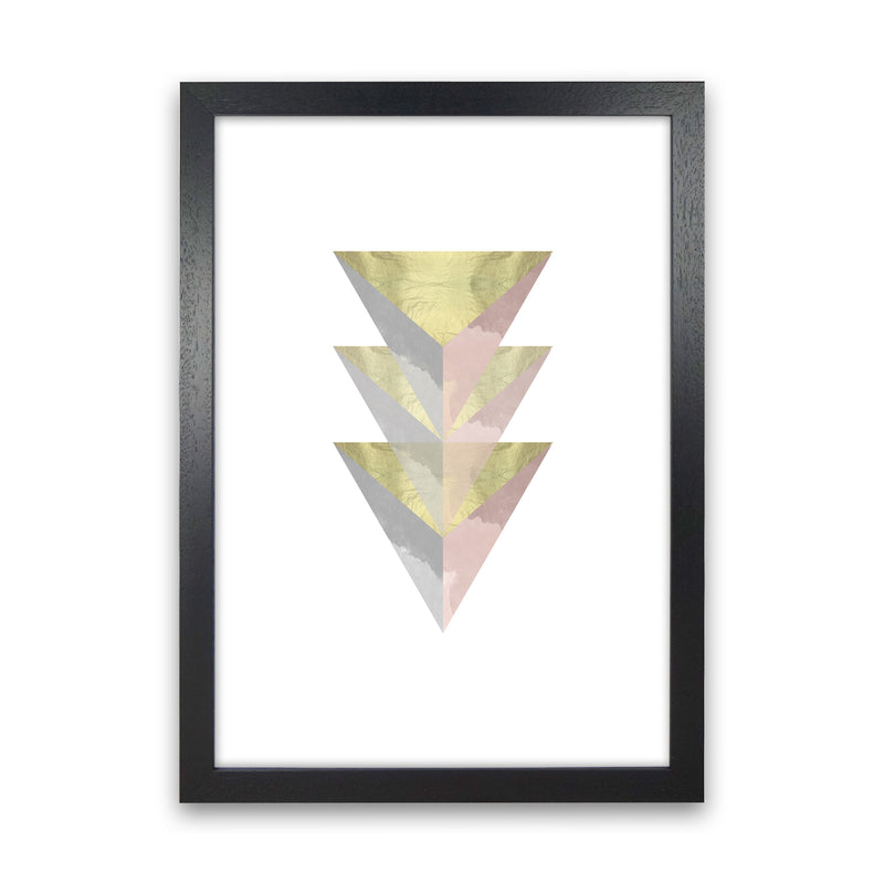 Gold, Pink And Grey Abstract Triangles Modern Print Black Grain