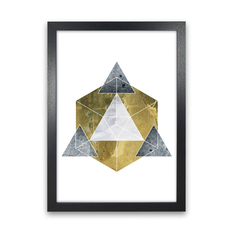 Gold Cube And Grey Geo Abstract Modern Print Black Grain